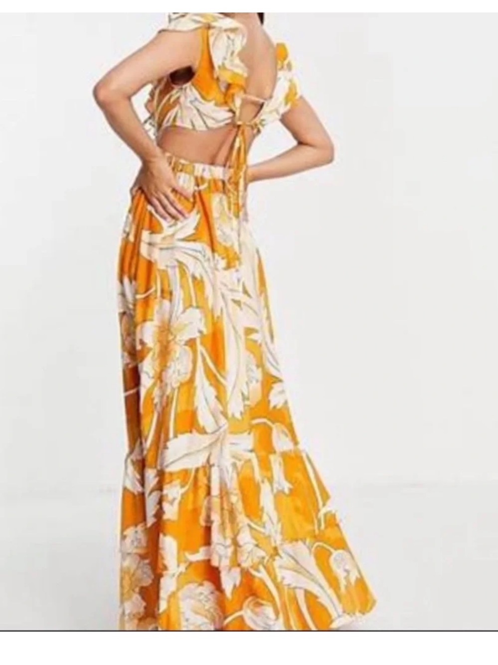 ASOS Orange and White Floral Tie-Back Maxi Dress